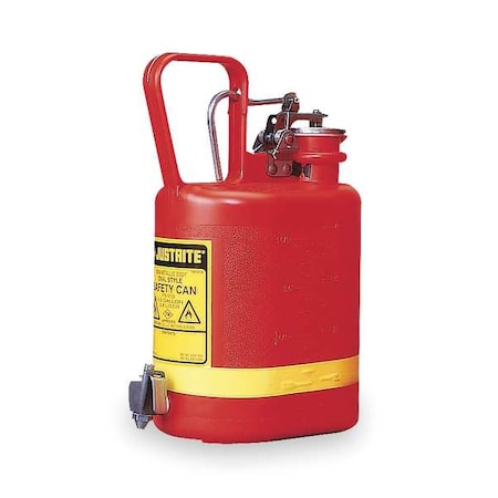 Justrite Type I Safety Can, Polyethylene, 1 gal, Stainless Steel Hardware, Bottom Faucet, Red, Corrosives 14169