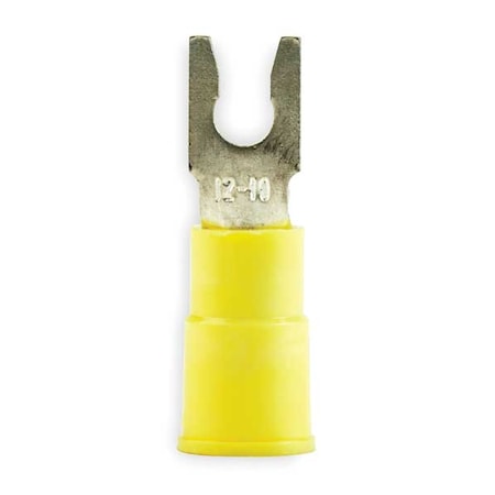 3M Fork Terminal, #6 Stud Size, 10 AWG, 600 V, Vinyl Insulated, Yellow, Crimp Termination Only, 50 PK MV10-6FLX