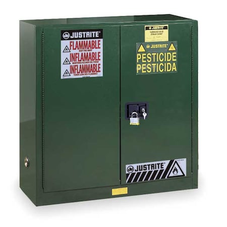 Justrite Hazardous Material Storage Cabinet, 30 gal, 1 Shelves, Steel, 43 in W x 44 in H x 18 in D, Green 893004