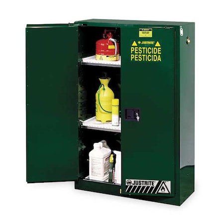 Justrite Hazardous Material Storage Cabinet, 60 gal, 2 Shelves, Steel, 34 in W x 65 in H x 34 in D, Green 896004