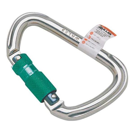 Miller Carabiner, Twist-Lock, Offset-D, 8 5/8 in Length, 1" Gate Opening, Aluminum, Silver 17D-2-Z7/