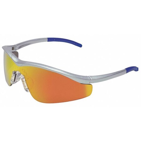 Mcr Safety Safety Glasses, Triwear(R), Red/Orange Mirror Scratch-Resistant Lens, Polycarbonate, Blue/Silver T114R