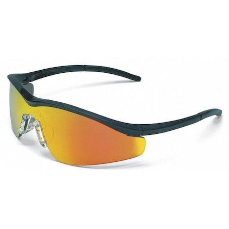Mcr Safety Safety Glasses, T1, Red Mirror Scratch-Resistant Lens, Polycarbonate, Black Half-Frame, Wraparound T111R