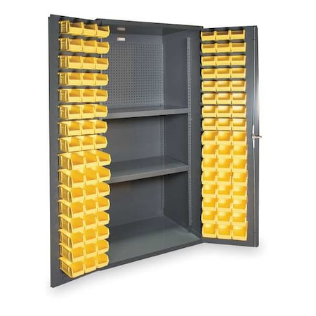 DURHAM MFG Heavy Duty Pegboard Bin Cabinet, Shelving, 72 in H, 36 in W, 24 in D, 96 Bins, 2 Shelves 3501-DLP-PB-96-2S-95