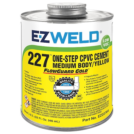 EZ WELD CPVC One-Step Cement, 32 Oz, Yellow 22704