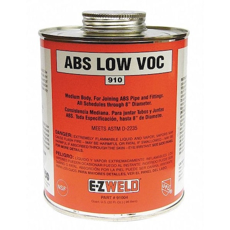 Ez Weld ABS Cement, 32 Oz, Black EZ21004