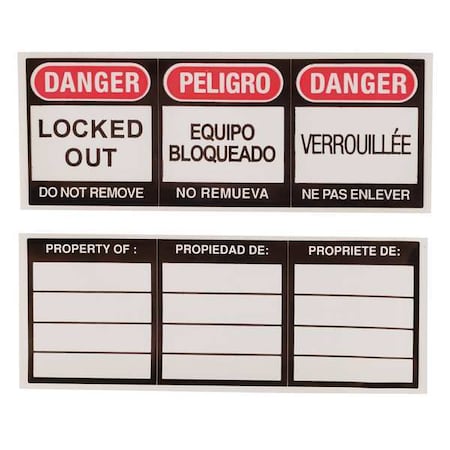 Brady Lockout Label, Danger/Peligro, Vinyl, 3 in Width, 1 1/8 in Height, Write On Surface: No , 6 PK 51379