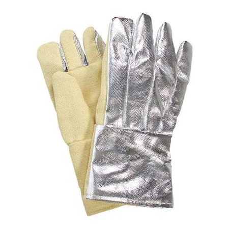 National Safety Apparel Thermal Gloves, Thermobest(TM), 600  Degrees F Max Temp., Gauntlet Cuff Silver/Yellow, Universal G51TCNL14