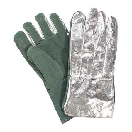 National Safety Apparel Thermal Gloves, Leather/Rayon, 395  Degrees F Max Temp., Gauntlet Cuff Silver/Green, Universal G51MLLW00214-NR