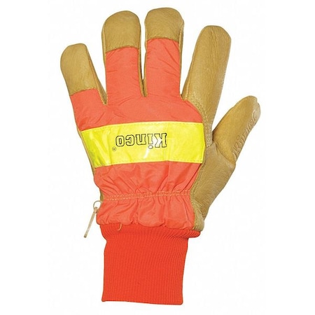 Kinco Hi-Vis Cold Protection Gloves, Pigskin Palm, Knit Wrist Cuff, Tan/Orange/Yellow, 1 PR 1938KW-M