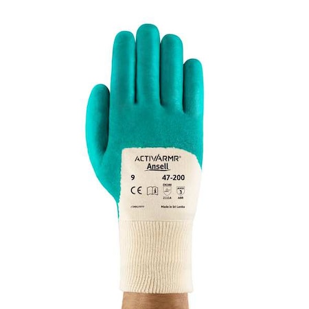 Ansell Coated Gloves, Nitrile, Textured, 3/4 Dip, 3 Abrasion Level, Green, L (9) 1 PR 47-200