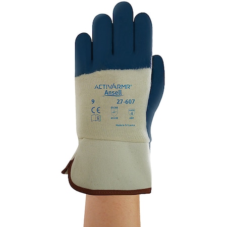 Ansell Coated Gloves, Nitrile, Textured, 3/4 Dip, 4 Abrasion Level, Blue, XL 1 PR 27-607