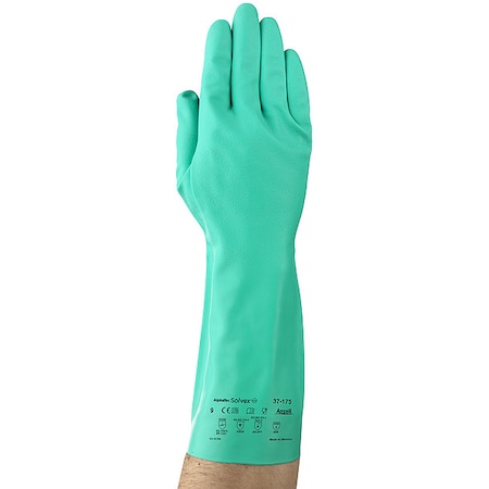 Ansell Alphatec Solvex Chemical Resistant Gloves, 18.11 Thickness, Flock Lining, 13 in L, Green, Size 10, PR 37-175