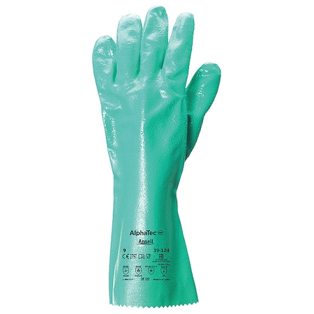 Ansell Chemical Resistant Gloves, Nitrile, 14 in L, 47 mil, Green, 10, 1 PR 39-124
