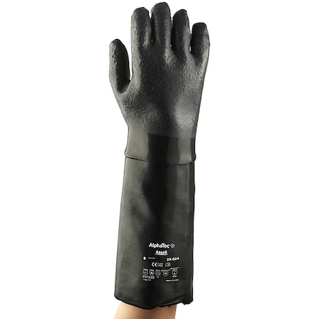 Ansell Solvex 19-024 Chemical Resistant Gloves, Neoprene, 17 3/4 in L, 85 mil, Black, 10, 1 PR 19-024