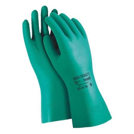 Ansell Chemical Resistant Gloves, Nitrile, 13 in L, 15 mil, Green, 10, 1 PR 37-676-VEND
