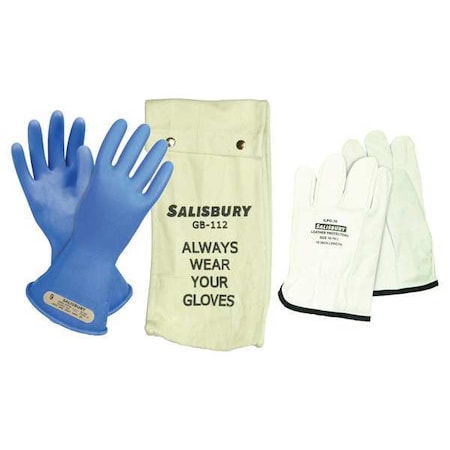 Salisbury Electrical-Insulating Glove Kit, 1,000V AC, 1,500V DC, Rubber, 11" Length, Blue, Size 9 GK011BL/9