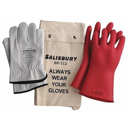 SALISBURY Electrical Rubber Glove Kit, Leather Protectors, Glove Bag, Red, 11 in, Class 0, Size 10, 1 Pair GK011R/10