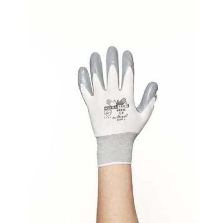 Mcr Safety Coated Gloves, Foam Latex, Foam, Palm, 0 Abrasion Level, White, XS (6) 1 PR 9674XS