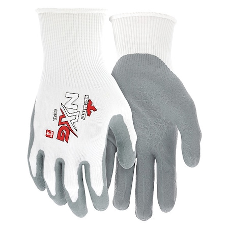 MCR SAFETY Nitrile Coated Gloves, Palm Coverage, White/Gray, L, PR 9674L