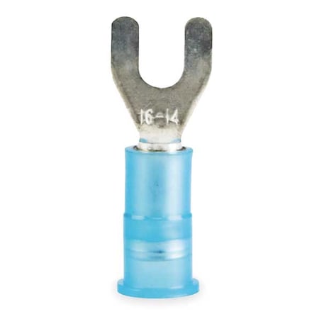 3M Fork Terminal, #6 Stud Size, 14 AWG, 600 V, Nylon Insulated, Blue, Crimp Termination Only, 100 PK MNG14-6FX