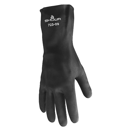 Showa 723 Chemical Resistant Gloves, Neoprene, 13 in L, 24 mil, Black, 9, 1 PR 723 09