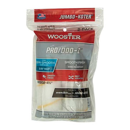 Wooster 4-1/2" Mini Paint Roller Cover, 3/8" Nap, Woven Fabric RR302-4 1/2