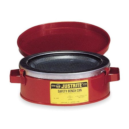 Justrite Bench Can 0.25 gal Steel Can, Steel Plunger, 4 1/2 in Dasher Plate Dia., Red 10175