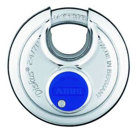 Abus Padlock, Keyed Alike, Partially Hidden Shackle, Disc Stainless Steel Body, Stainless Steel Shackle 24IB/70 KA