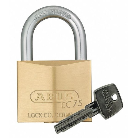 ABUS Padlock, Keyed Different, Standard Shackle, Square Brass Body, Steel Shackle, 5/8 in W 75/30 KD