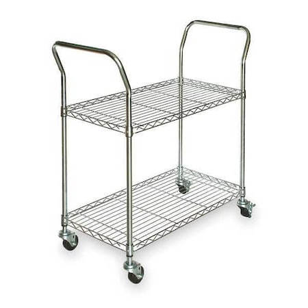 Zoro Select Wire Cart, 2 Shelf, Chrome, 41x18x39 In. 3TNZ8