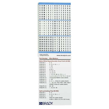 Brady Wire Marker Book, Preprintd, Self-Adhesiv, PWM-PK-2 PWM-PK-2