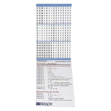 Brady Wire Marker Book, Preprintd, Self-Adhesiv, PWM-PK-8 PWM-PK-8
