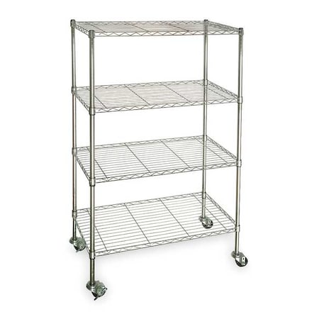 Zoro Select Wire Cart, 4 Shelf, Chrome, 48x18x67 In. 3TPA4