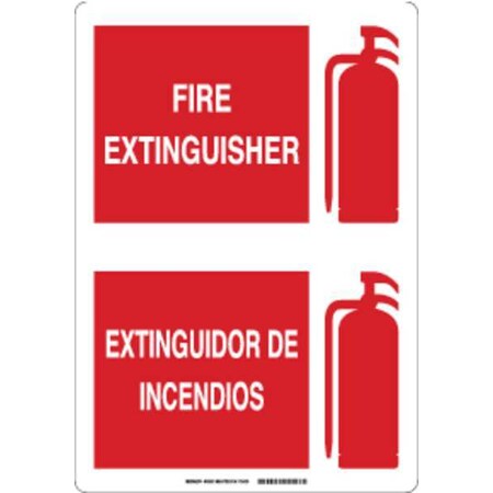 BRADY Fire Extinguisher Sign, 14X10", WHT/R, Sign Background Color: Red, White 90804