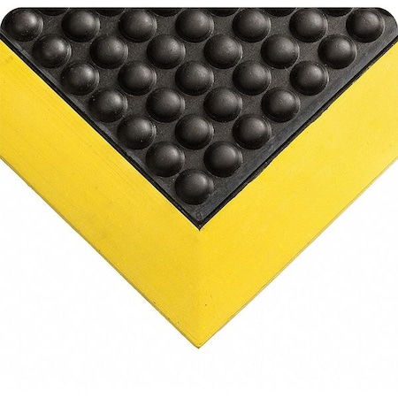 Wearwell Antifatigue Mat, 3 ft. L x 2 ft. W, 1/2" Thickness, Rubber, Bubble, Black/Yellow 454