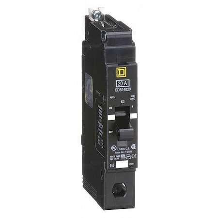 SQUARE D Miniature Circuit Breaker, 20 A, 277V AC, 1 Pole, Bolt On Mounting Style, EDB Series EDB14020