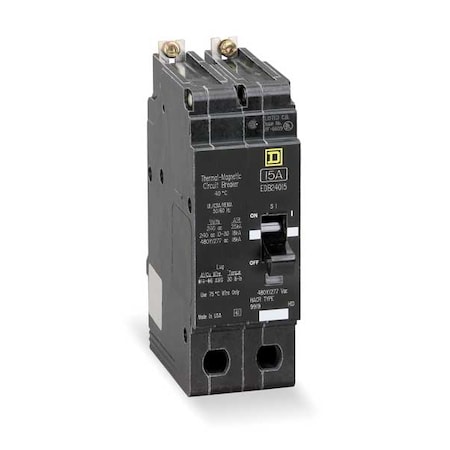Square D Miniature Circuit Breaker, E FRAME Series, 80A, 2 Pole, 277/480V AC, 25kA at 120V AC EDB24080