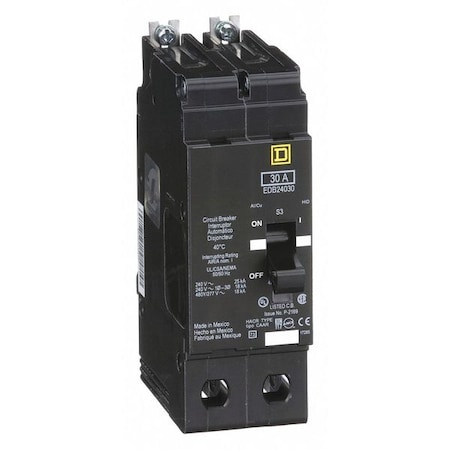 Square D Miniature Circuit Breaker, E FRAME Series, 30A, 2 Pole, 277/480V AC, 25kA at 120V AC EDB24030