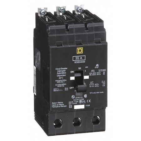 Square D Miniature Circuit Breaker, E FRAME Series, 35A, 3 Pole, 277/480V AC, 25kA at 120V AC EDB34035
