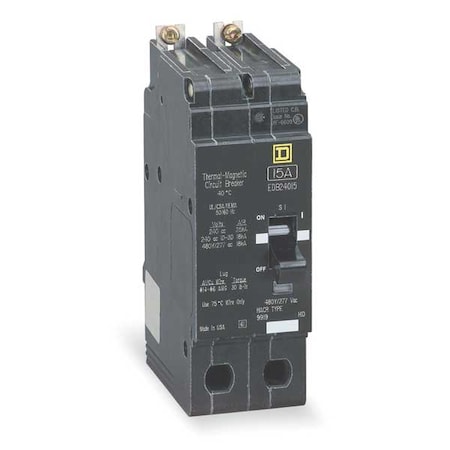 Square D Miniature Circuit Breaker, E FRAME Series, 15A, 2 Pole, 277/480V AC, 65kA at 120V AC EGB24015