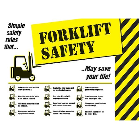 Accuform Safety Poster, Forklift Safety, 17 in H x, 22 in W, Plastic SP124476L