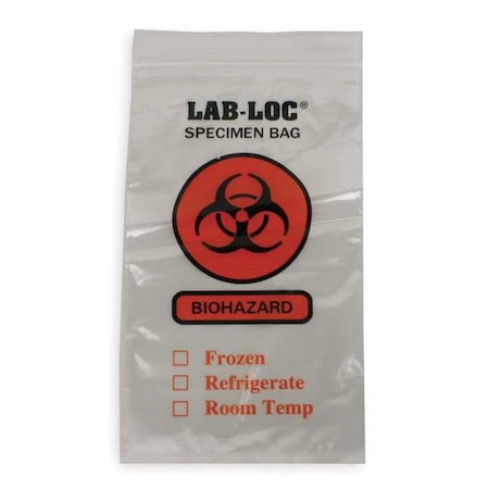 Zoro Select Specimen Transfer Bag, 10 In. L, PK1000 LAB20610
