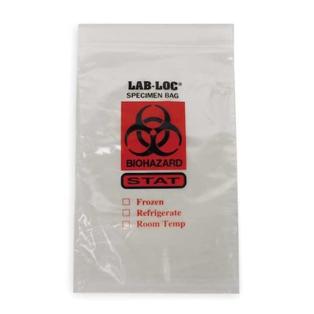 Zoro Select Specimen Transfer Bag, 6 In. W, PK1000 LAB20609STAT