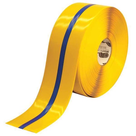Mighty Line Floor Marking Tape, Rubber, No Legend, Blue, Yellow, 4 in W. 4RYBCTR