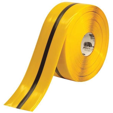 Mighty Line Floor Marking Tape, No Legend, Black, Yellow, 4 in W. 4RYBLKCTR