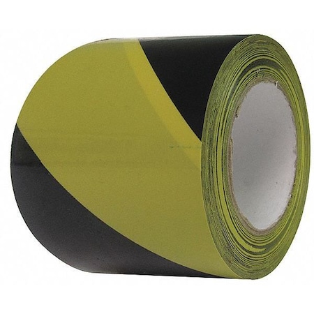 Condor Floor Marking Tape, vinyl, Striped, Black, Yellow, 3 in W., 8 mil Thickness 3UAY3