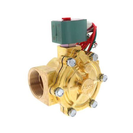 Asco Solenoid Valve, 2-Way, 2-Position, Normally Closed, 1-1/2 in Pipe Size, 120V AC, High Flow, Brass 8210G022