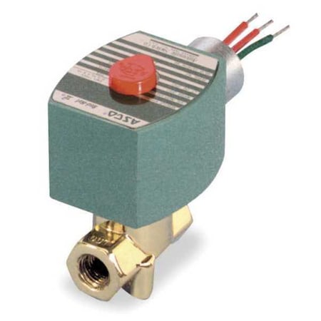 Asco Solenoid Valve, 2-Way, 2-Position, Normally Closed, 1/4 in Pipe Size, 120V AC, Compact, Brass, PTFE 8263H300