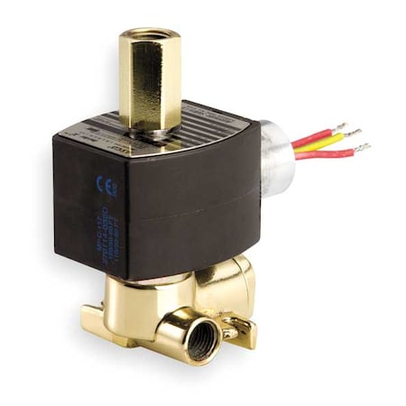 Asco Solenoid Valve, 3-Way, 2-Position, Normally Closed, 1/4 in Pipe Size, 120V AC, Quick Exhaust, Brass EF8317G035